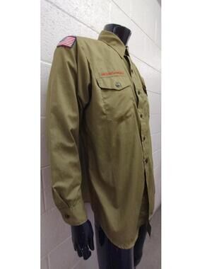 Vintage Adult Shirt BOY SCOUTS AMERICA Long Sleeve Avocado Green Neck 15 1/2 L